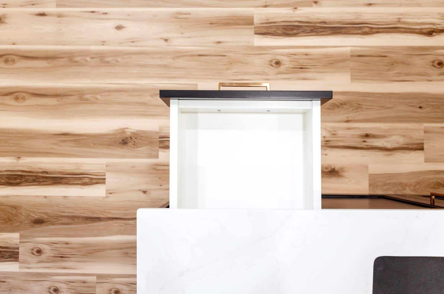 top view of a empty white kitchen drawer
