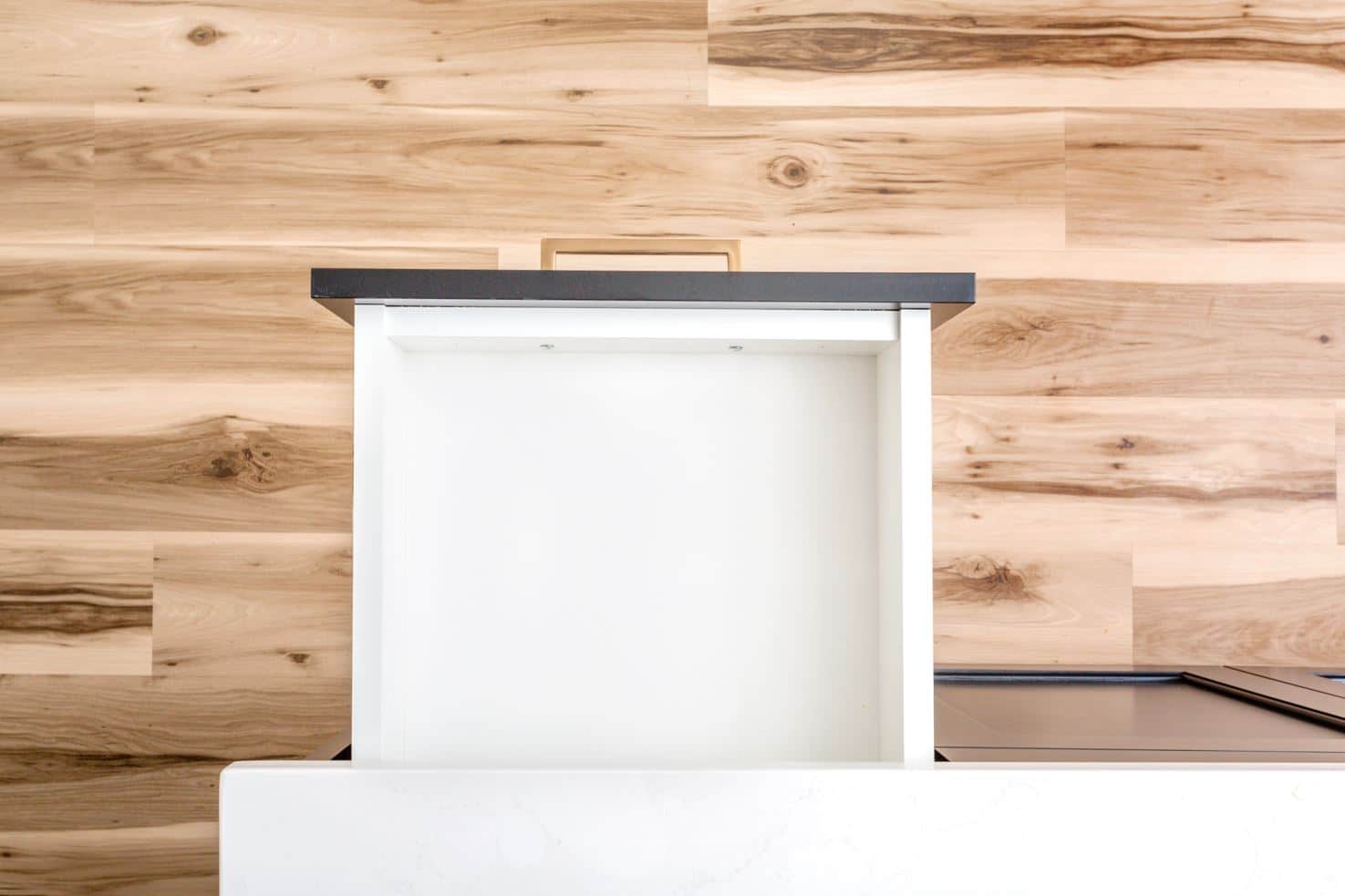 top view of an empty kitchen drawer