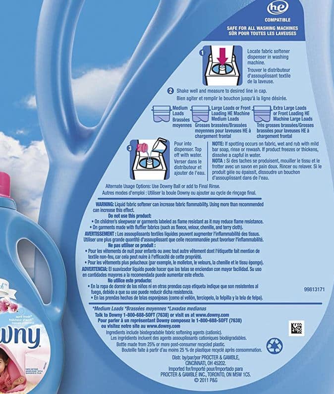 the back label of a bottle of fabric softener showing how to use instructions