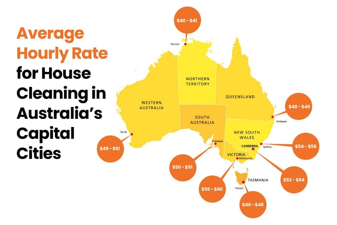 graphic depicting the different costs for house cleaning in each Australian state