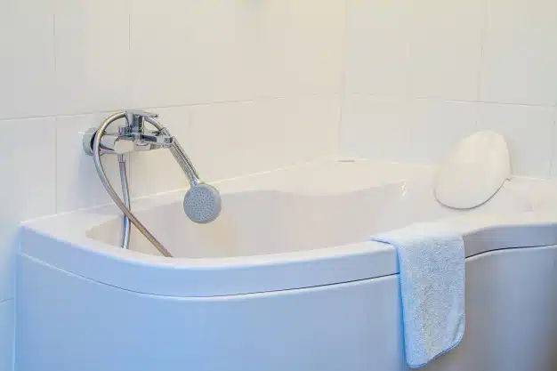 Modern corner bathrub with headrest faucet shower with long hose