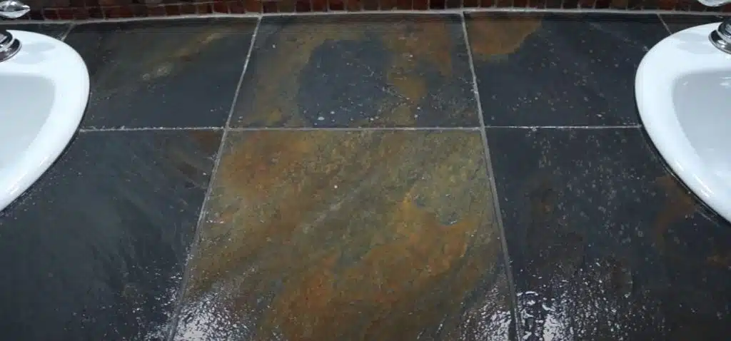 slate bathroom bench top with two sinks