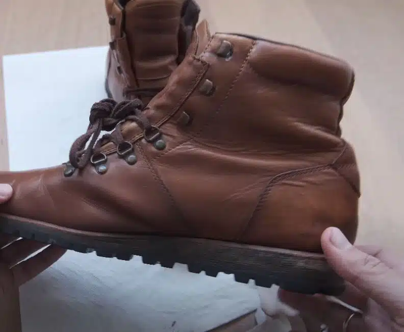 Water stained leather boots after cleaning