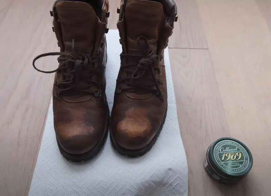 Water stained leather boots