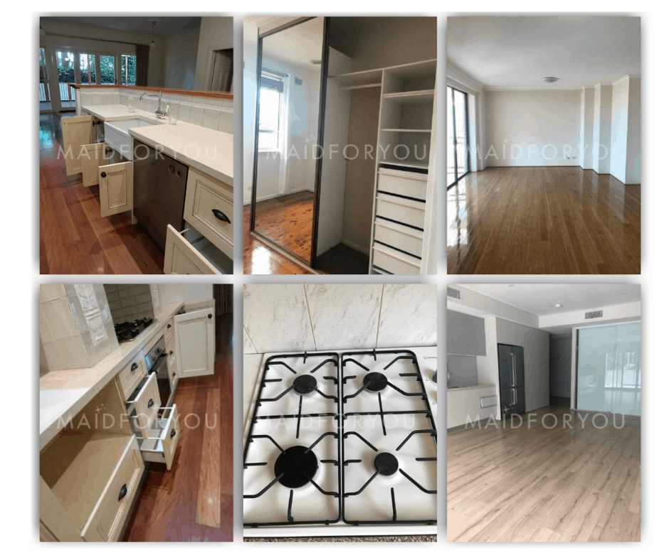 A selection of before and after photos from an end of lease clean