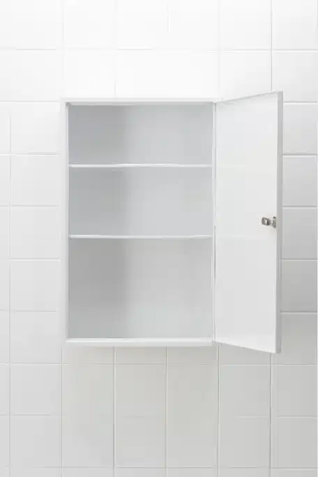 white empty bathroom cabinet