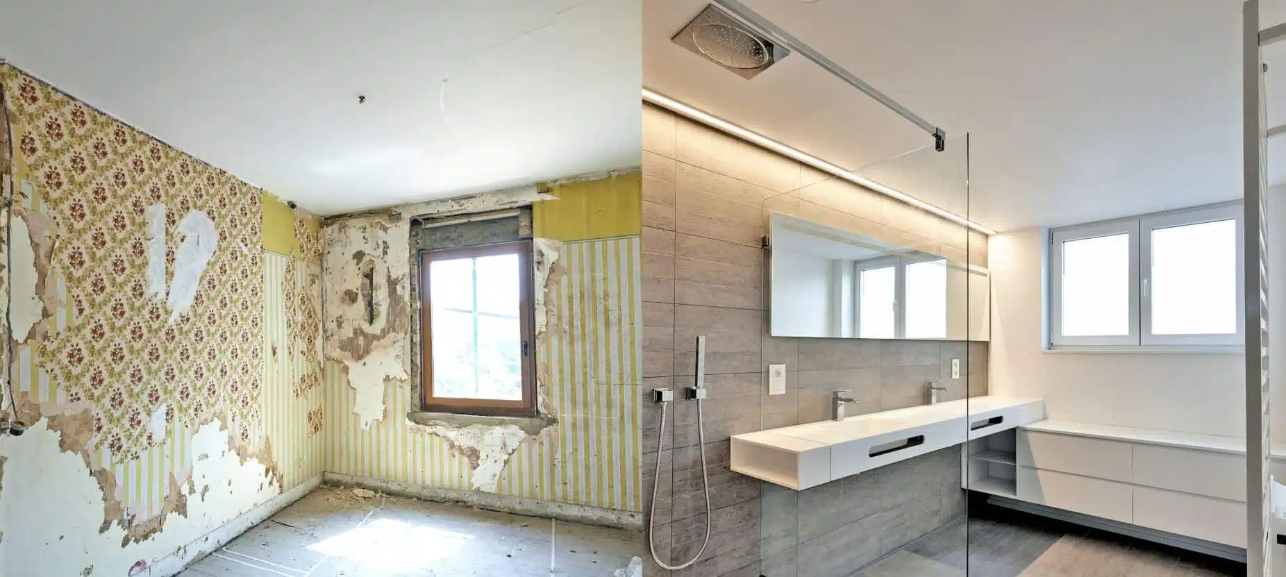 contrast between two rooms after renovation