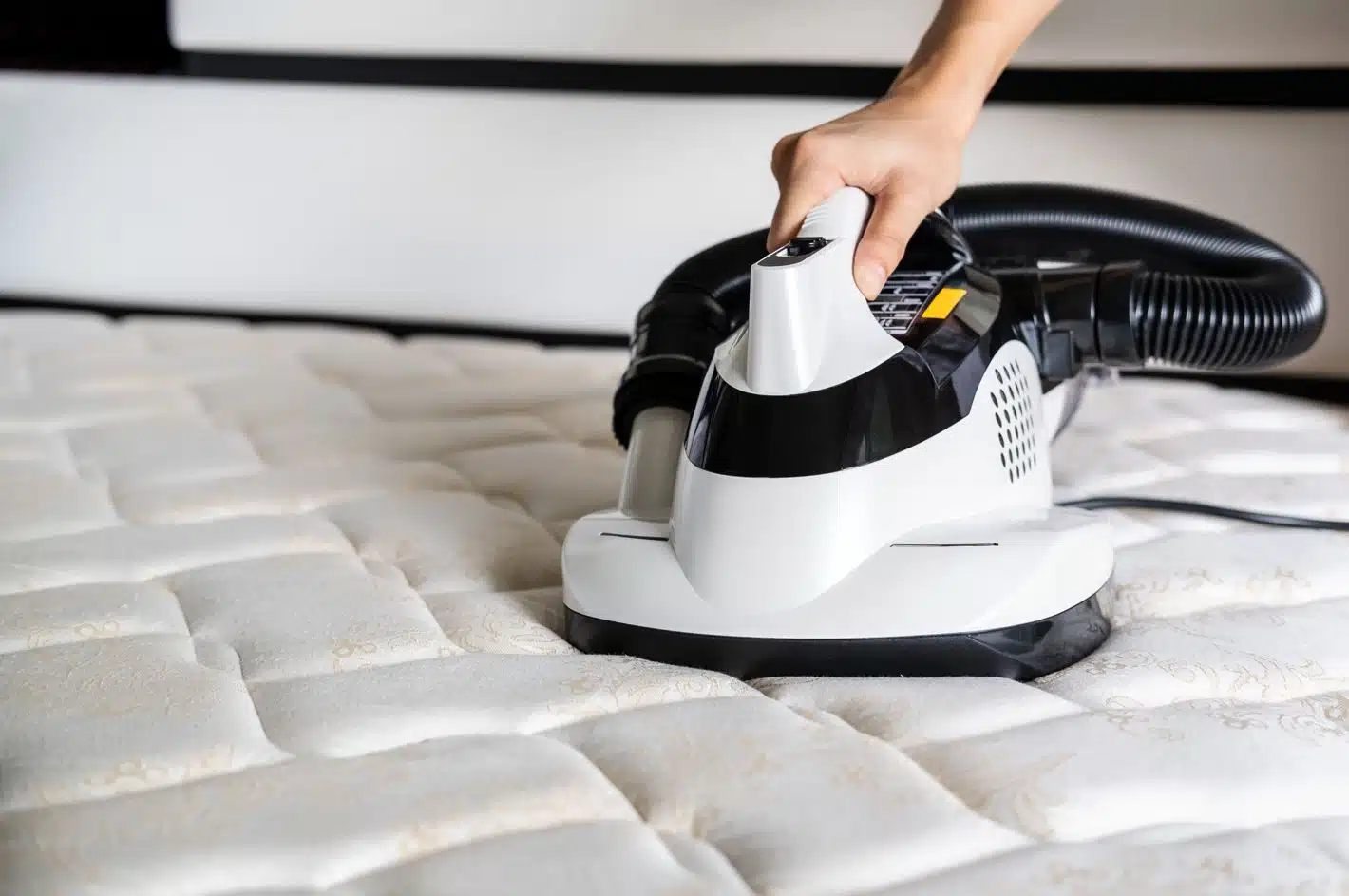 man vacuuming queensize mattress
