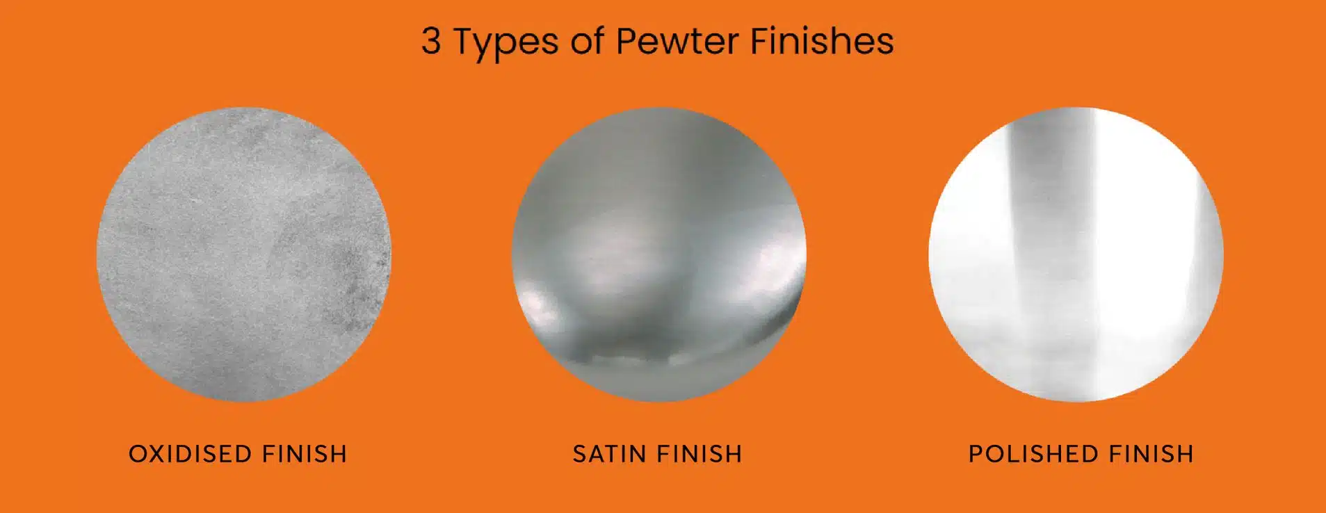 an illustration of the different types of pewter finishes and how they look