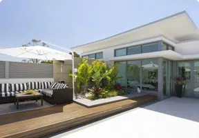 Add-ons Close up of patio area of a large affluent home