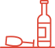 Red icon of wine glass next to wine bottle.