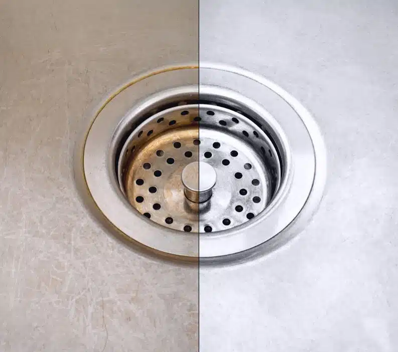 contrasting photo of a clean and dirty sink side by side