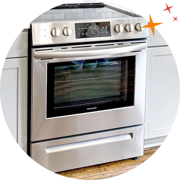 After photo of a stainless steel oven after it has been cleaned
