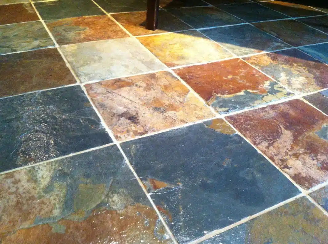 top view of slate tiled floor after it has been resealed