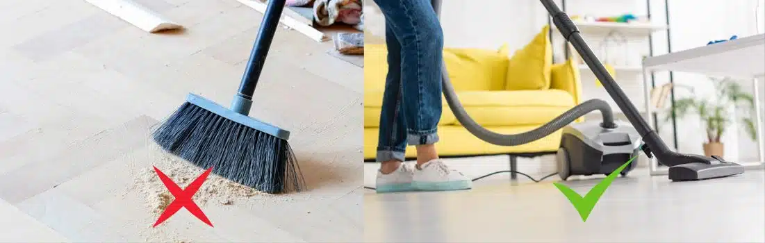 illustration depicting effectiveness of vacuuming over dusting