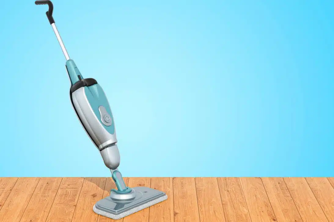 generic steam mop mock up on a blue background
