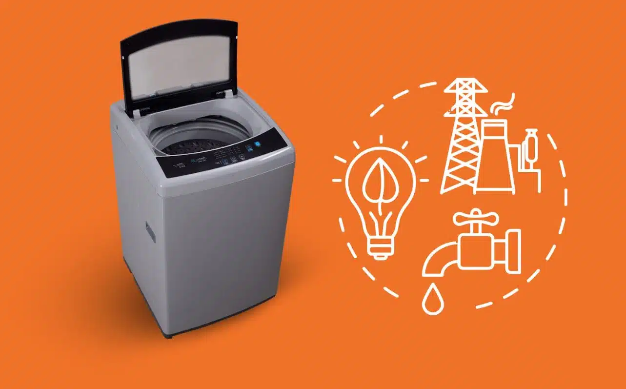 top load washing machine on an orange background