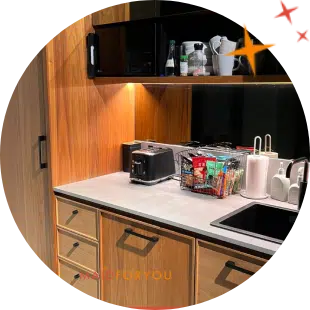 small office kitchen after being cleaned and decluttered
