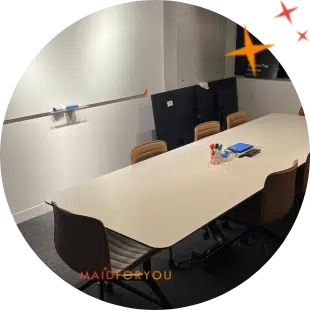 close up of office boardroom after being cleaned