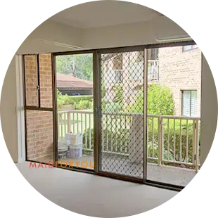 Close-up of large, freshly cleaned balcony windows