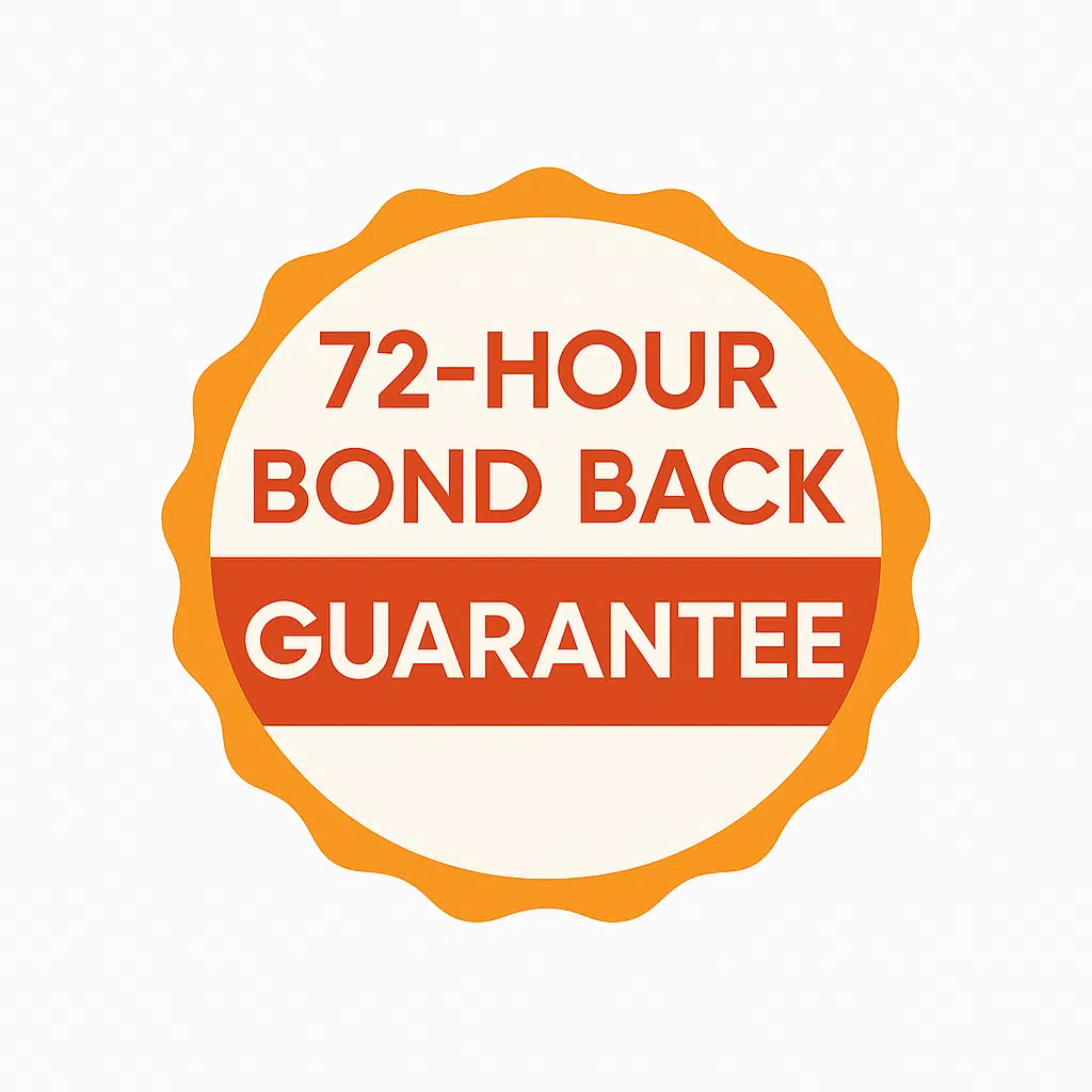 A trust badge that says 72 hour bond back guarantee