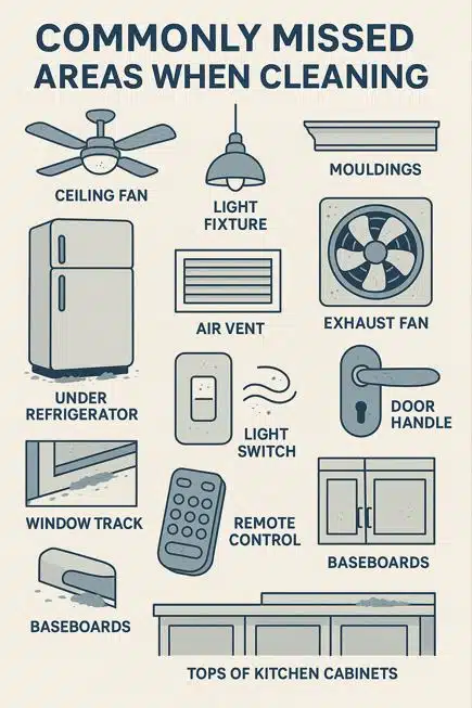 a custom graphic depicting all the common areas Sydneysiders miss when cleaning their homes.